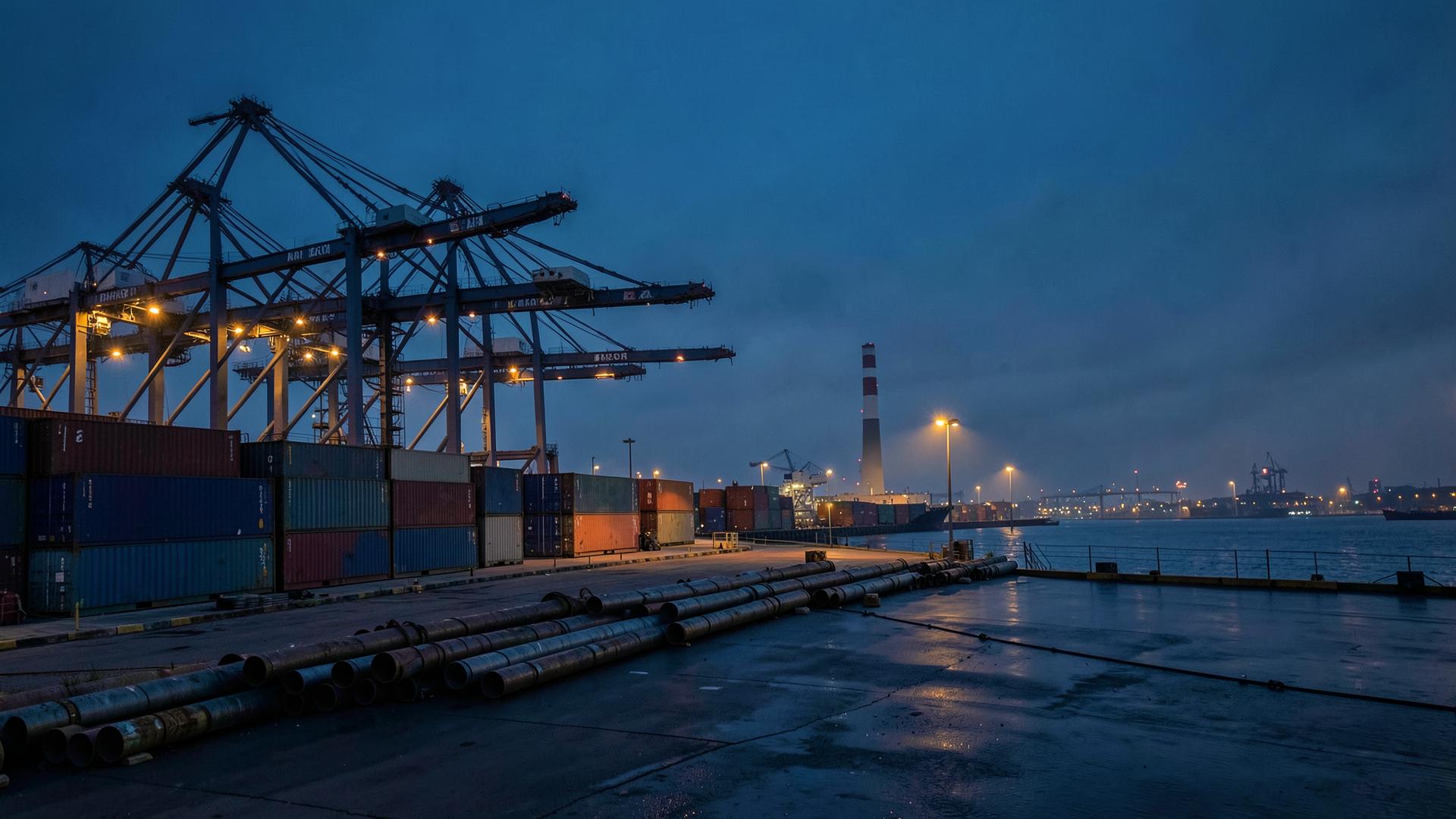 Port industriel international au crépuscule